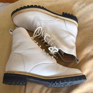 Mimi Chica Cream Combat Boots with Black Soles